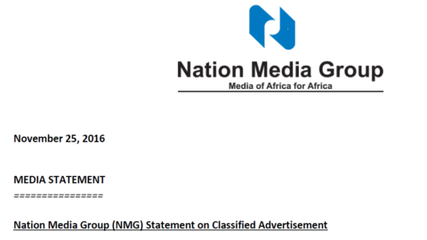 Nation Media Group (NMG) Statement on Classified Advertisement